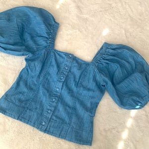 Short puff sleeve denim like top